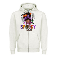 Oatmeal Heather Spooky vibes afro messy bun Zipper Hoodie - NancyCooperArtShop