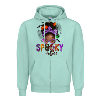 Spooky Vibes Afro Messy Bun Zipper Hoodie | Teevron