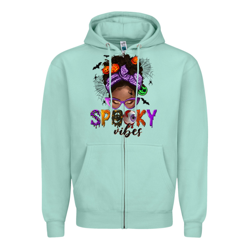 Spooky Vibes Afro Messy Bun Zipper Hoodie by NancyCooperArtShop | Teevron