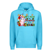 Ocean Blue all i want for christmas is a unicorn Premium Hoodie - CowGirlArtShop