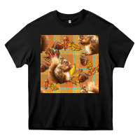 Black fall squirrel and plaid seamless Heavy Core Tee - BundleAndBundleShop