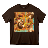 Chocolate Brown fall squirrel and plaid seamless Heavy Core Tee - BundleAndBundleShop