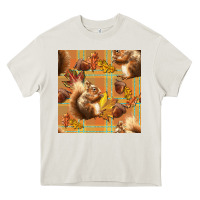 Cream fall squirrel and plaid seamless Heavy Core Tee - BundleAndBundleShop