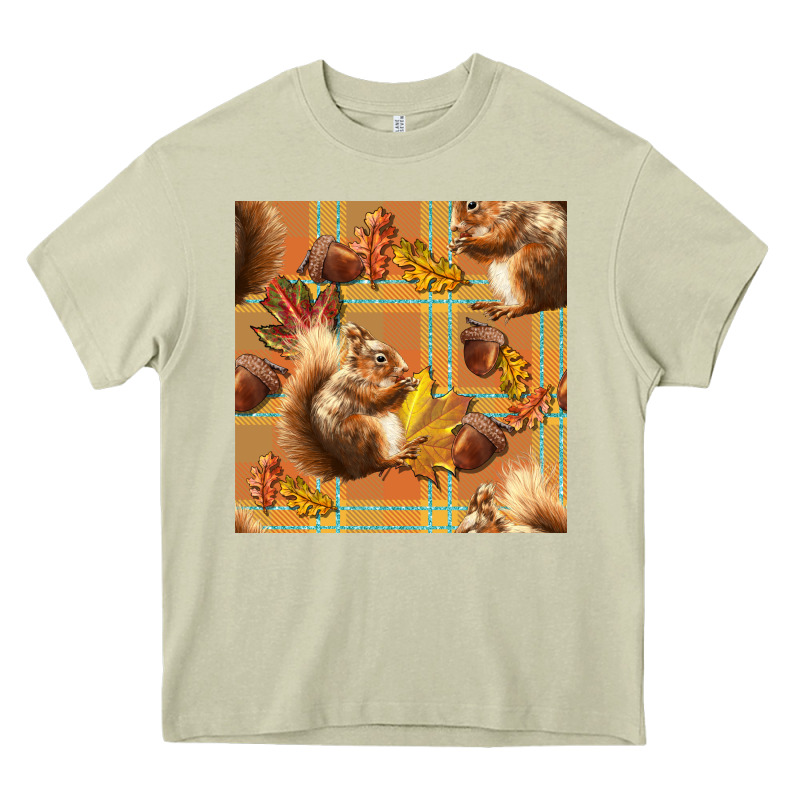 Fall Squirrel And Plaid Seamless Heavy Core Tee by BundleAndBundleShop | Teevron