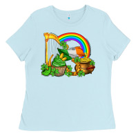 Baby Blue st patricks day  rainbow shamrocks Ladies Tee - AdoDesignShop
