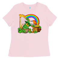 Bubblegum Pink st patricks day  rainbow shamrocks Ladies Tee - AdoDesignShop