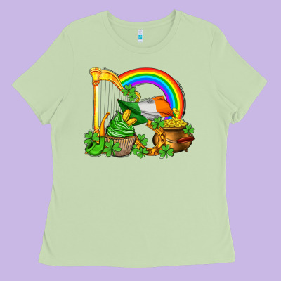 St Patricks Day  Rainbow Shamrocks Ladies Tee Designed By Adodesignshop