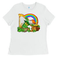 White st patricks day  rainbow shamrocks Ladies Tee - AdoDesignShop