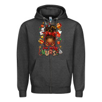 Charcoal Heather one merry nurse afro messy bun Zipper Hoodie - texasbilliewilder