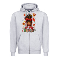 Heather Grey one merry nurse afro messy bun Zipper Hoodie - texasbilliewilder