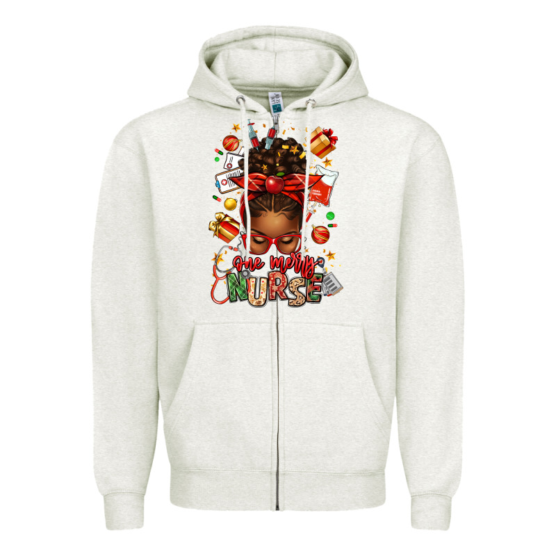 One Merry Nurse Afro Messy Bun Zipper Hoodie by texasbilliewilder | Teevron