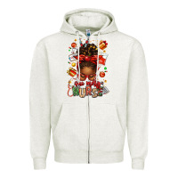 Oatmeal Heather one merry nurse afro messy bun Zipper Hoodie - texasbilliewilder