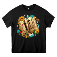 Black cross with bible and sunflowers Heavy Core Tee - AdoDesignShop