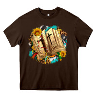 Chocolate Brown cross with bible and sunflowers Heavy Core Tee - AdoDesignShop
