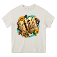 Cream cross with bible and sunflowers Heavy Core Tee - AdoDesignShop
