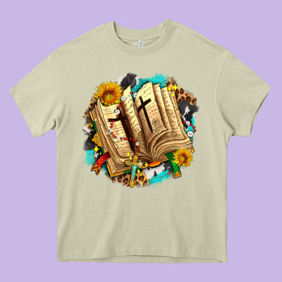 Cross With Bible And Sunflowers Heavy Core Tee Designed By Adodesignshop