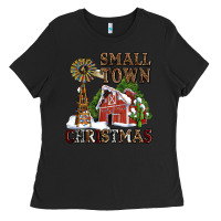 Black small town christmas with barn and cactus Ladies Tee - AdoDesignShop