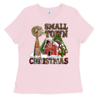 Small Town Christmas With Barn And Cactus Ladies Tee | Teevron