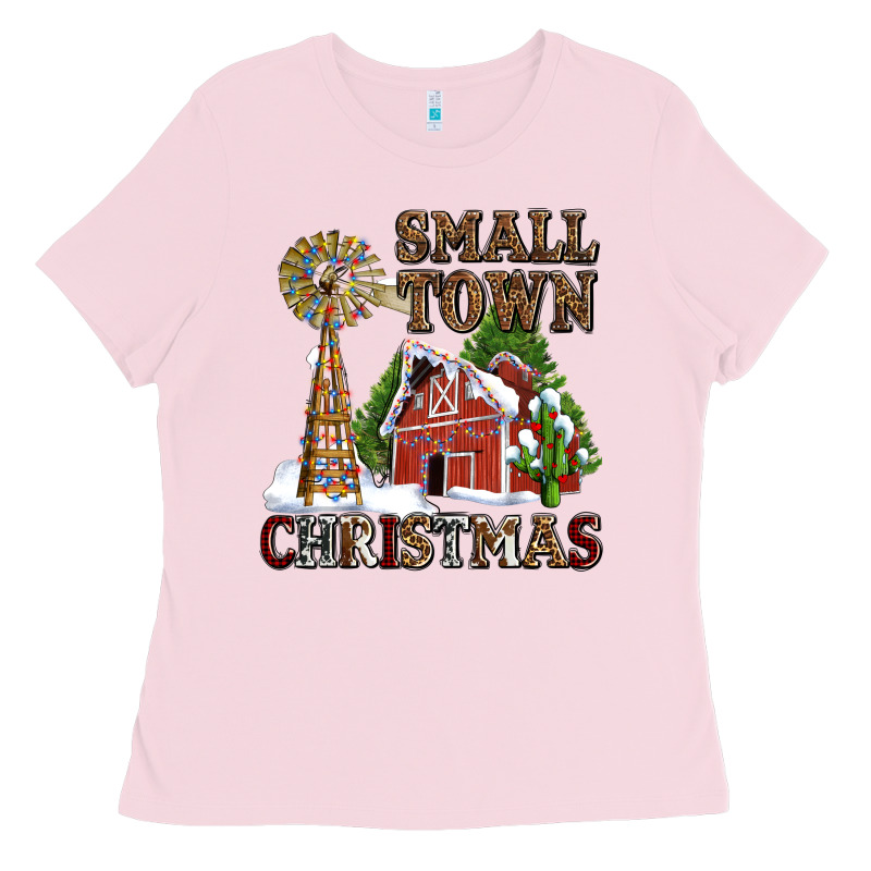 Small Town Christmas With Barn And Cactus Ladies Tee by AdoDesignShop | Teevron