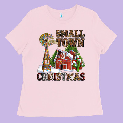 Small Town Christmas With Barn And Cactus Ladies Tee Designed By Adodesignshop