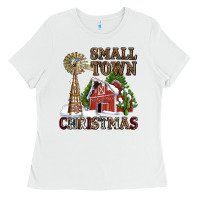White small town christmas with barn and cactus Ladies Tee - AdoDesignShop