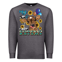 Charcoal Heather My first Birthday baby cow sunflower Premium Sweatshirt - HowdyJamesFarm