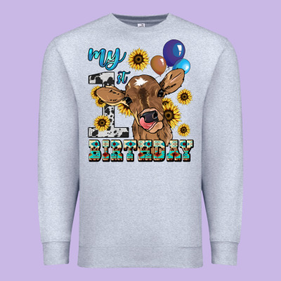 My First Birthday Baby Cow Sunflower Premium Sweatshirt Designed By Howdyjamesfarm