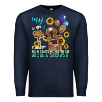 Navy My first Birthday baby cow sunflower Premium Sweatshirt - HowdyJamesFarm