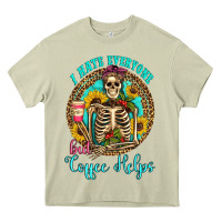 I Hate Everyone But Coffee Helps Western Skeleton Coffee Sunflowers Heavy Core Tee | Teevron