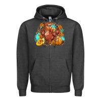 Charcoal Heather Turkey pumpkins Zipper Hoodie - NancyCooperArtShop