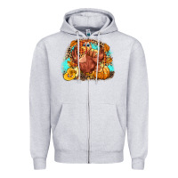 Heather Grey Turkey pumpkins Zipper Hoodie - NancyCooperArtShop