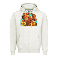 Oatmeal Heather Turkey pumpkins Zipper Hoodie - NancyCooperArtShop