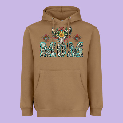 Mom With Cow Skull Mother's Day Heavyweight Hoodie Designed By Cowgirlartshop