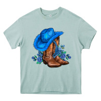 Valentines Day Blue Boots Cowgirl Hat And Roses Heavy Core Tee | Teevron