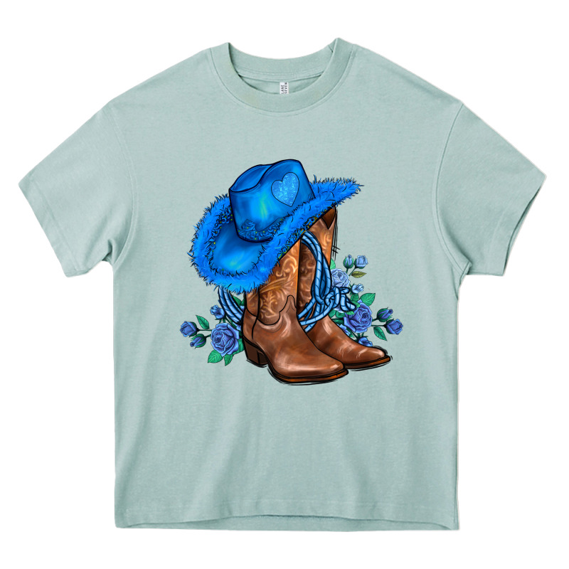 Valentines Day Blue Boots Cowgirl Hat And Roses Heavy Core Tee by AdoDesignShop | Teevron