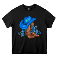 Black valentines day blue boots cowgirl hat and roses Heavy Core Tee - AdoDesignShop