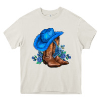 Cream valentines day blue boots cowgirl hat and roses Heavy Core Tee - AdoDesignShop