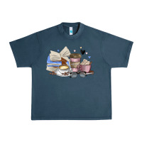 Midnight Navy coffee and books Urban Heavy Tee - MaliasSmallBusiness