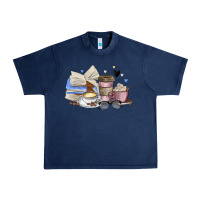 Navy coffee and books Urban Heavy Tee - MaliasSmallBusiness