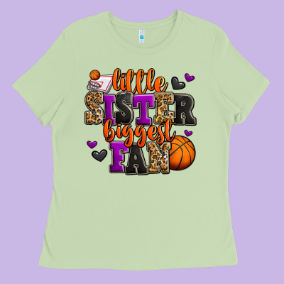 Little Sister Biggest Fan Basketball Ladies Tee Designed By Jasminsmagicworld