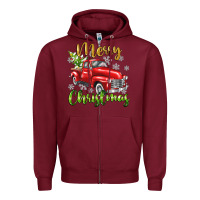 Burgundy Merry Christmas truck Zipper Hoodie - texasbilliewilder