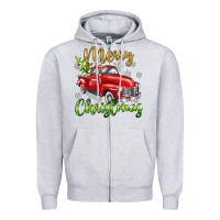 Heather Grey Merry Christmas truck Zipper Hoodie - texasbilliewilder