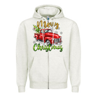 Oatmeal Heather Merry Christmas truck Zipper Hoodie - texasbilliewilder