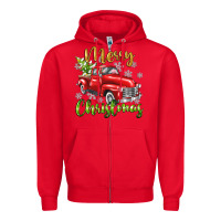 Red Merry Christmas truck Zipper Hoodie - texasbilliewilder
