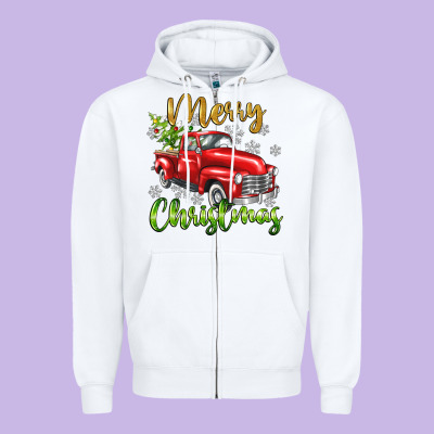 Merry Christmas Truck Zipper Hoodie Designed By Texasbilliewilder