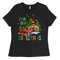 Black small town christmas church western truck Ladies Tee - AdoDesignShop