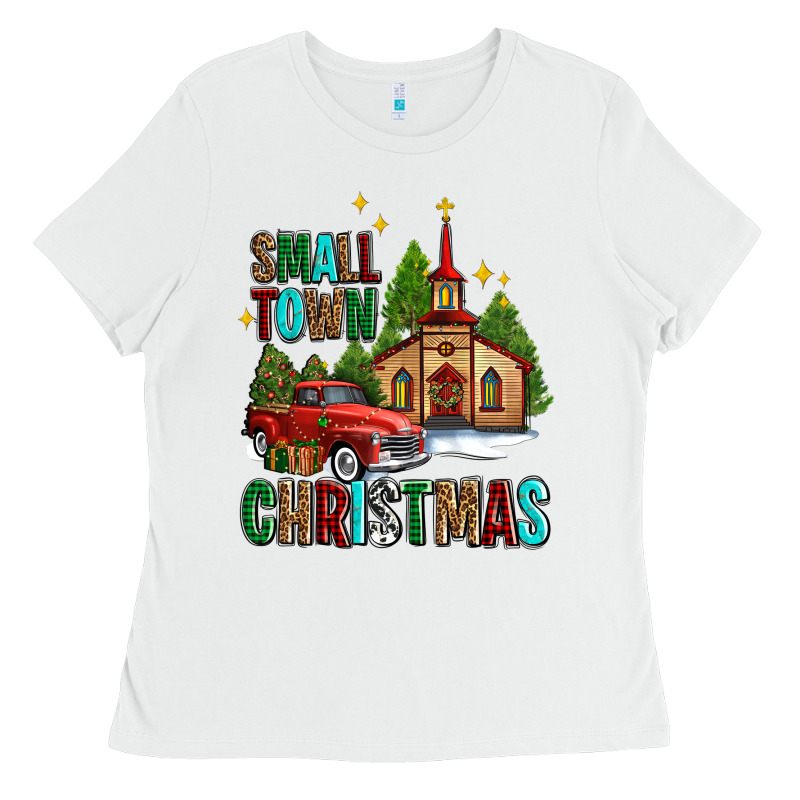 Small Town Christmas Church Western Truck Ladies Tee by AdoDesignShop | Teevron
