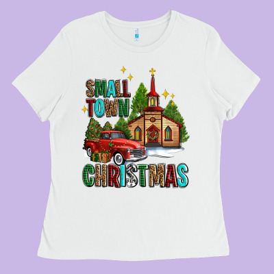Small Town Christmas Church Western Truck Ladies Tee Designed By Adodesignshop