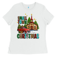 White small town christmas church western truck Ladies Tee - AdoDesignShop