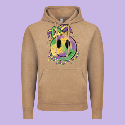 Smiley Face Mardi Gras Vintage Hoodie Designed By Maliassmallbusiness
